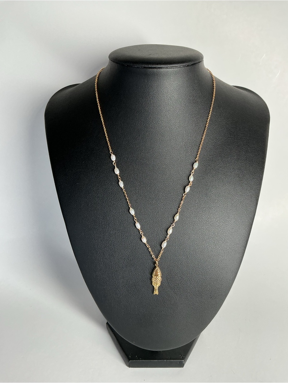 Gold Pearl Fish Charm Necklace - Women Jewelry